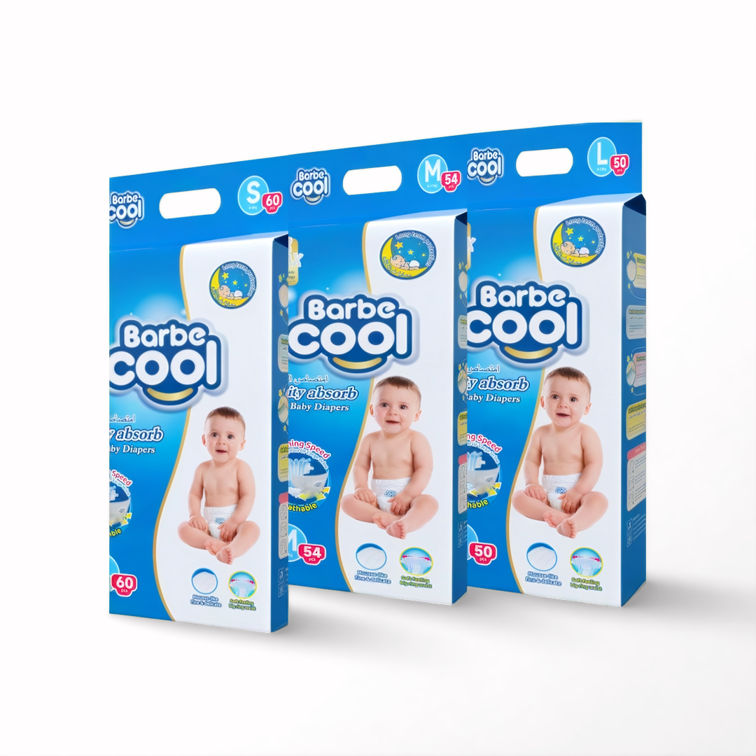 Barbecool Baby Smart Diaper, disposable diapers dry and breathable, soft and comfortable, high cost performance, manufacturer sold, suitable for boys and girls from 4 to 17 kg.